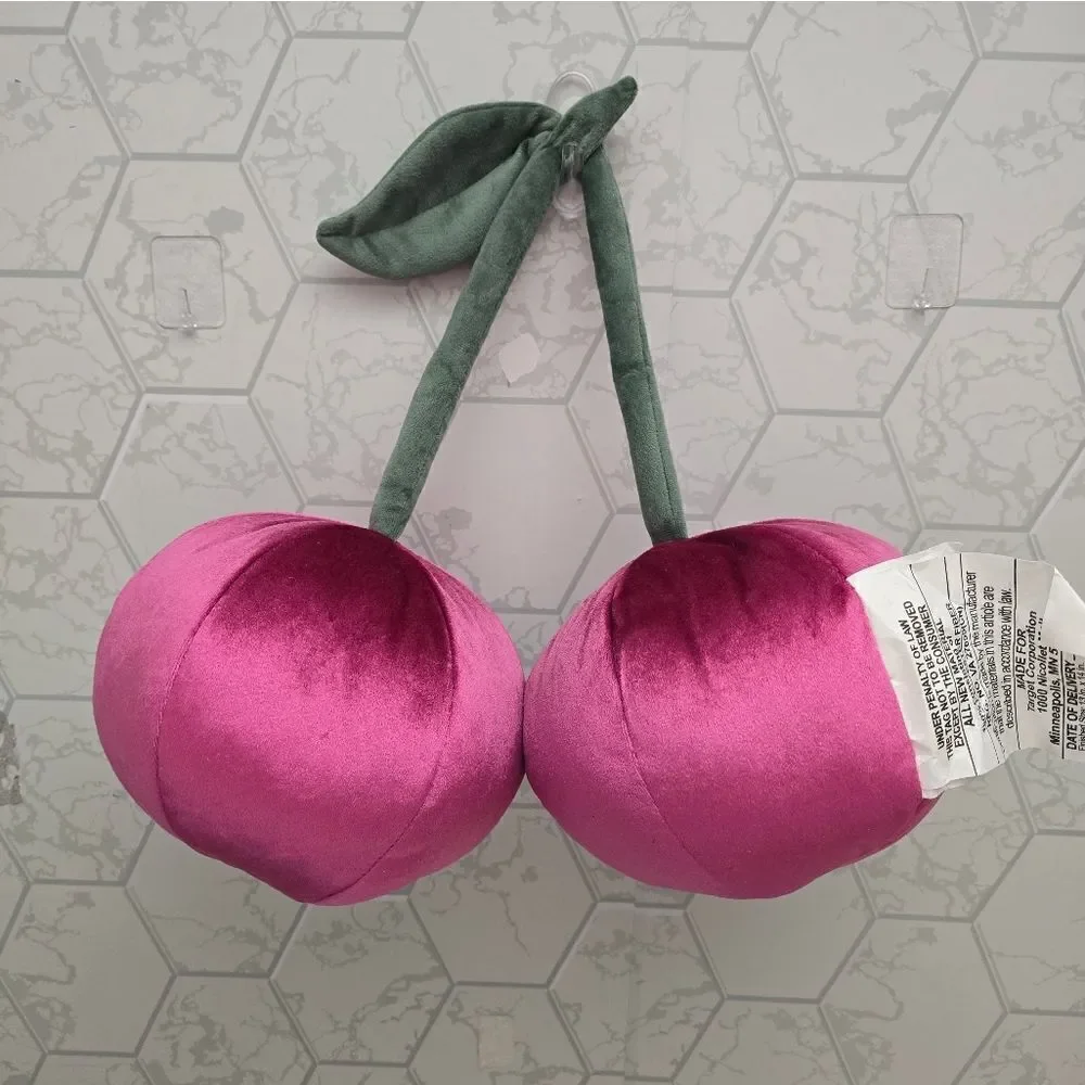 Room Essentials Pink Cherries Velvet Plush Throw Pillow 14